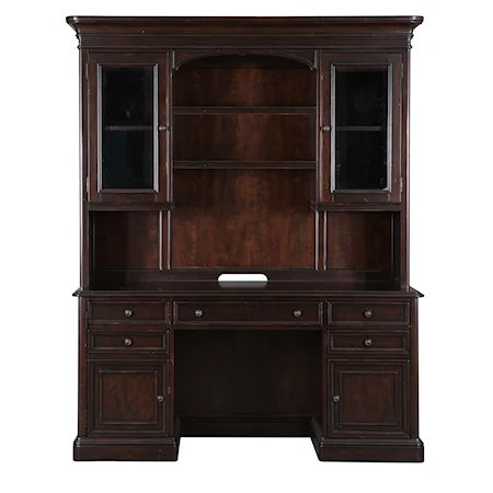 Traditional Computer Credenza with Display Hutch and LED Touch Lighting